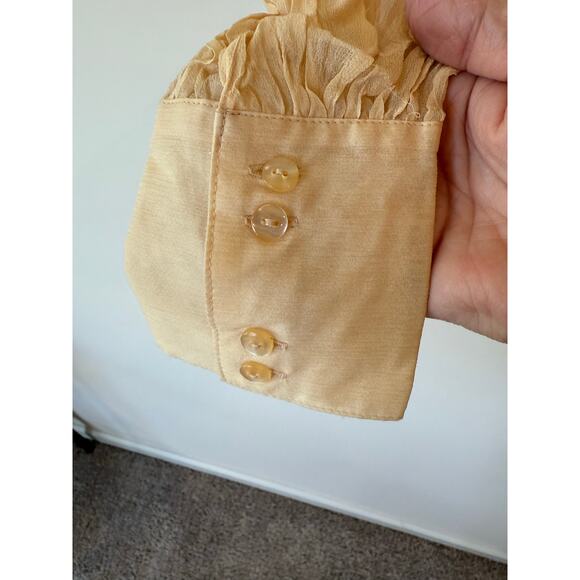 Ms Sioni Long Sleeve Pleated Button Down Silk Shirt Beige Women's Size Medium - Picture 5 of 10